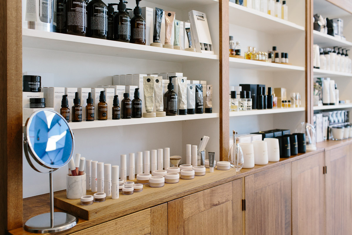 Beauty products on display at The Lab Organics