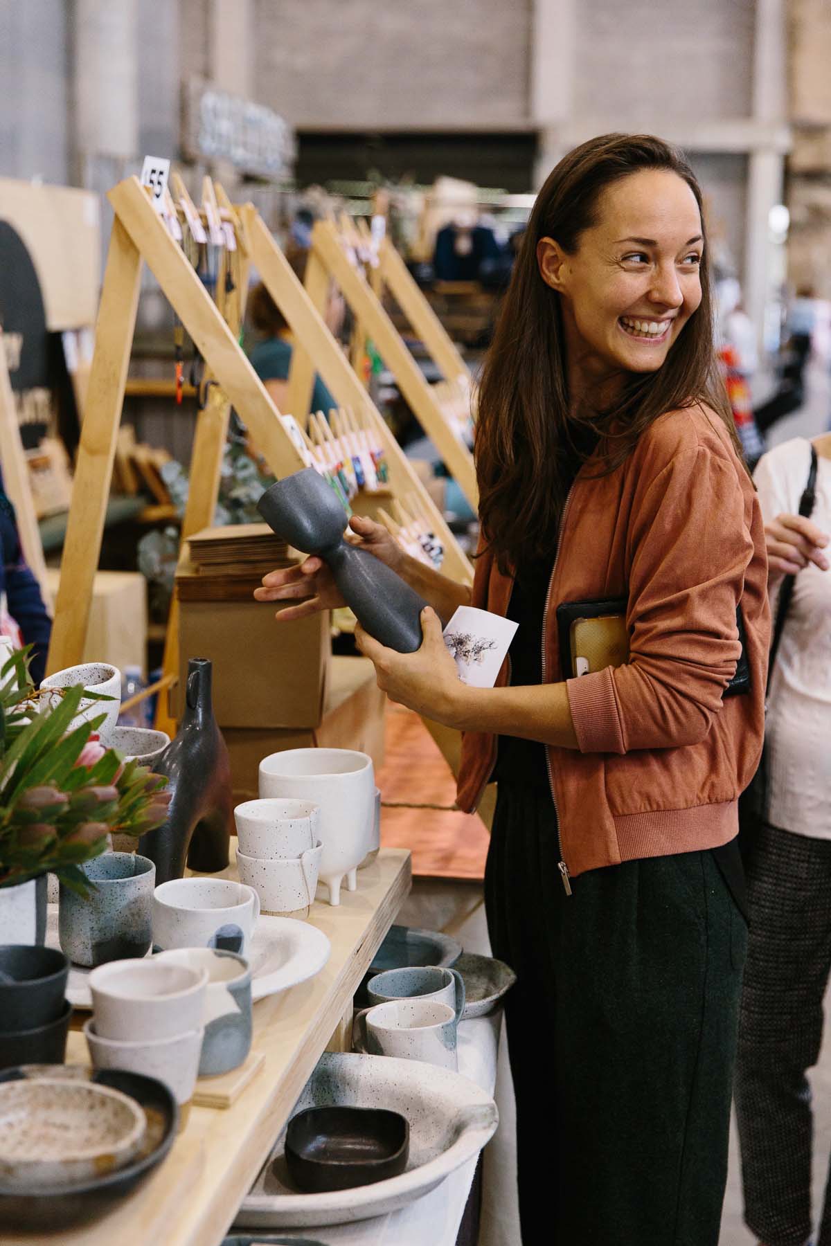 Shopper excited to find a beautiful handmade ceramic piece
