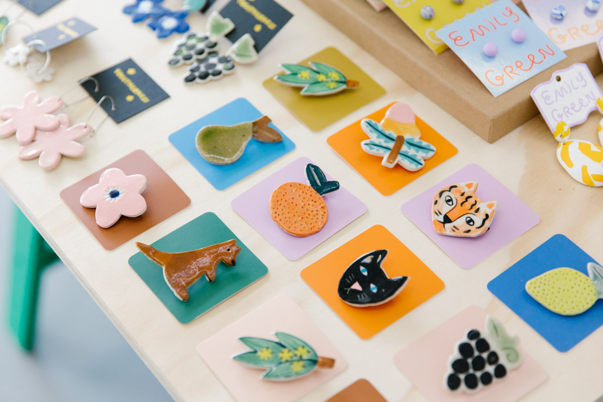 Handmade and hand painted ceramic brooches by Togetherness Design