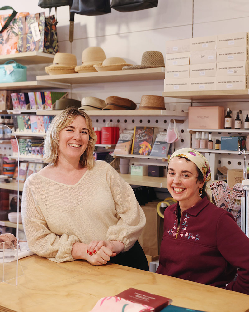 Portrait of Kylie and Claire at A Quirk of Fate brick and mortar store in Northcote Melbourne