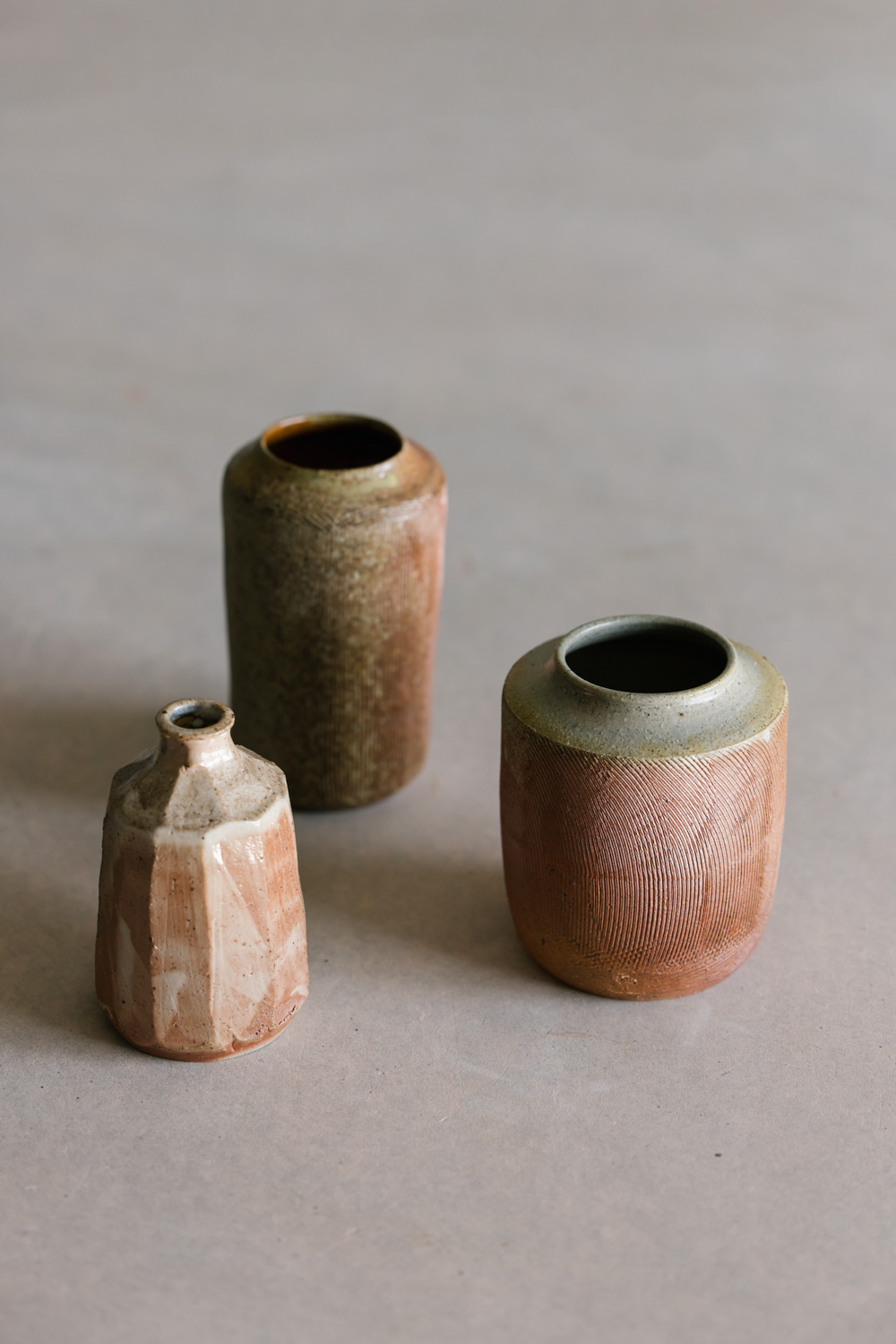 Set of three woodfired vases in varying sizes