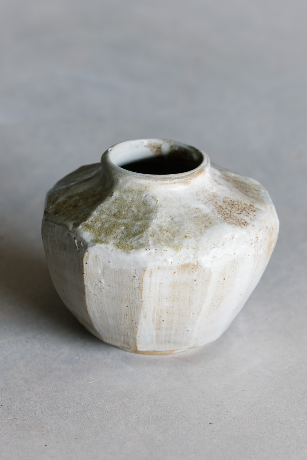 Large faceted woodfired ceramic vase in white by Emi Ceramics