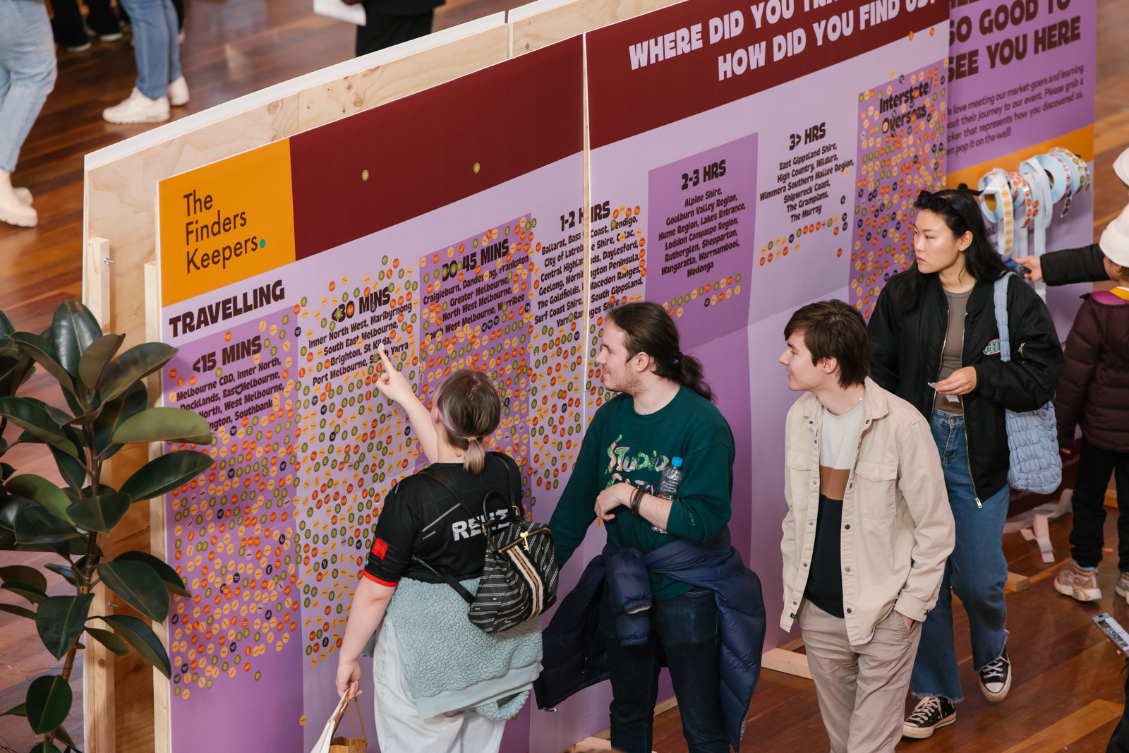 Patrons participate in an event activation to share where they travelled from to The Finders Keepers Market Melbourne 2024